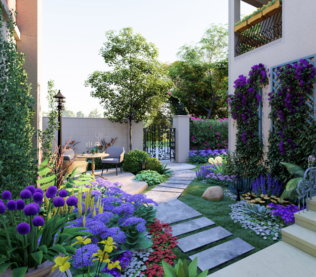 蓝花楹别墅庭院花园设计